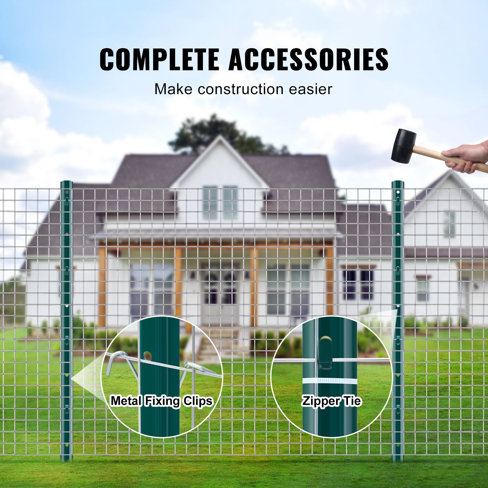 3 Feet Fence Post, 10 Pack U-Channel Heavy Duty Metal Fence Posts, Sturdy Steel Fence Stakes for Garden Yard, Lawn, Farms and Outdoor Wire Fencing, Green — image 5