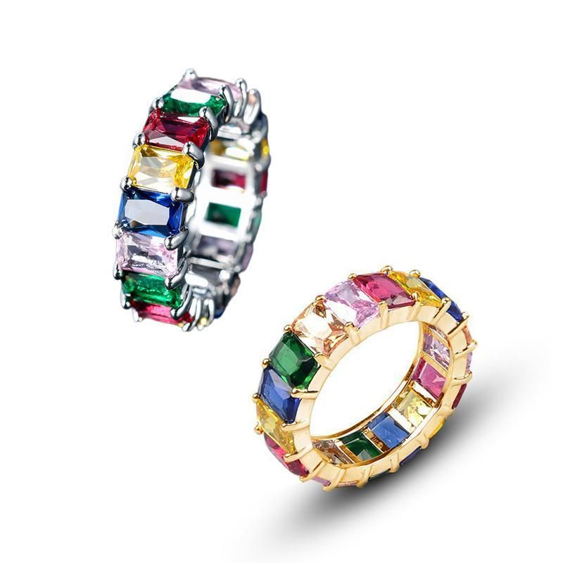 Rainbow Zircon Gemstone Ring Women's Stainless Steel Colourful Ring Size 6-10 - Silver-Multicolor-7 — image 3