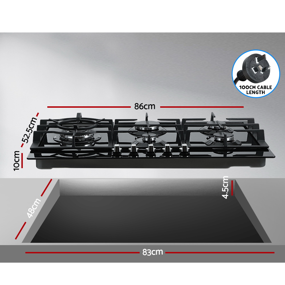 Devanti Gas Cooktop 90cm 5 Burner Black โ image 2