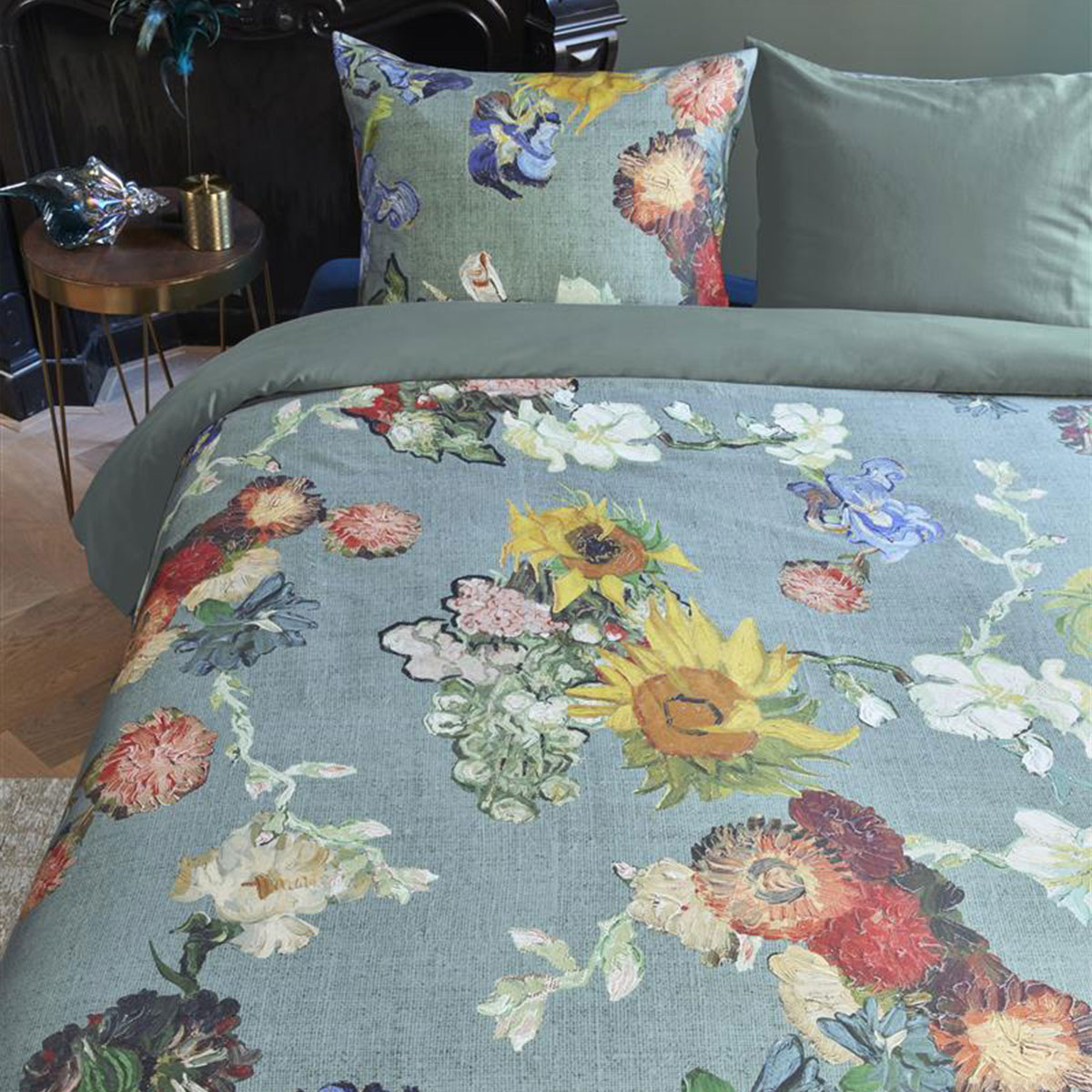 Bedding House Van Gogh Partout des Fleurs Green Cotton Sateen Quilt Cover Set Queen — image 4