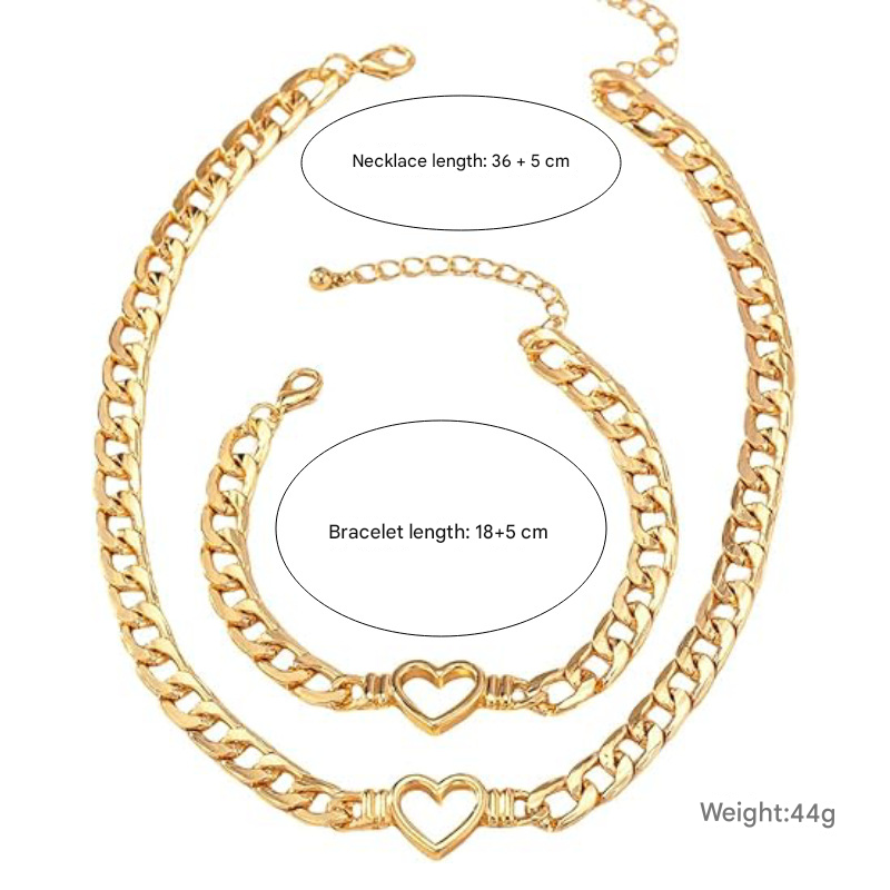 Gold-Plated Heart and Wings Choker Necklace Set, Layered Alloy Cuban Link Jewelry for Women — image 2