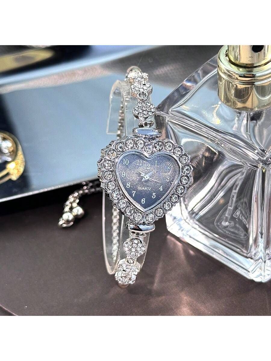1pc Women Metal Love Shape Dial Arabic Scale Quartz Bracelet Watch Adjustable Cord Style Daily Decoration Ideal Valentine s Day Gift — image 2