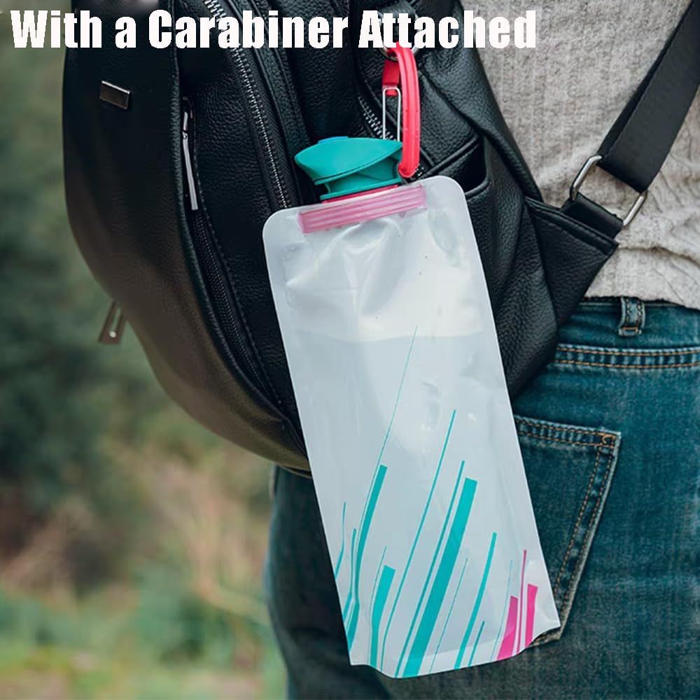 Collapsible Water Bottles,Compact Bottle Folds Flat with Carabiner, Flat Water Bottles for Outdoor Sports Camping Traveling Biking,2 Pieces — image 2