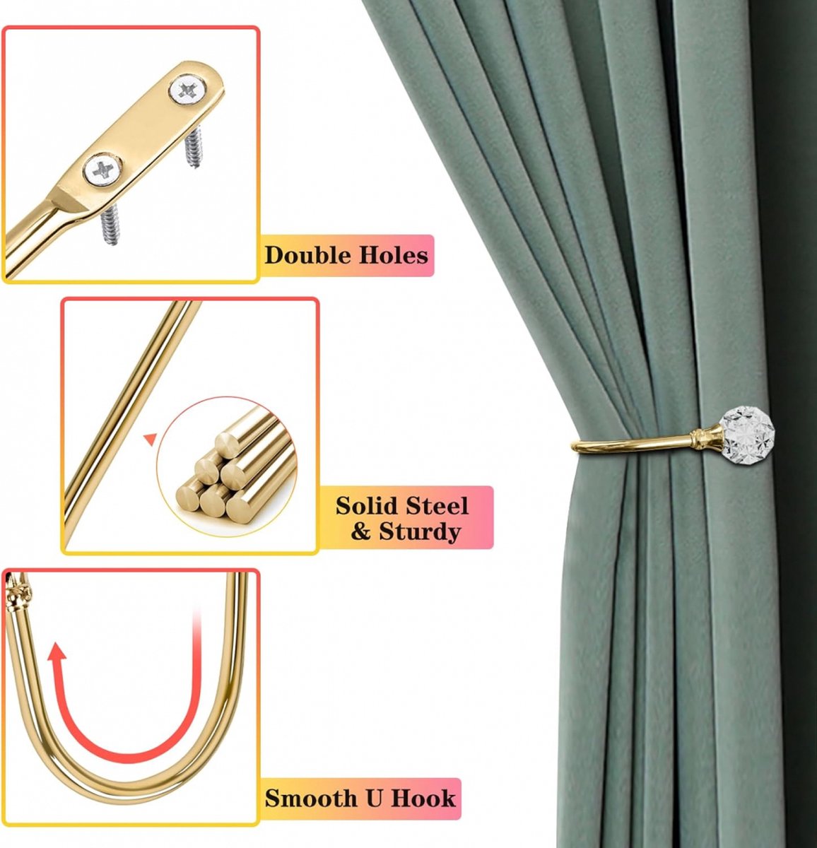 Curtain Tiebacks - 4-Piece Curtain Holders - High Quality - Curtain Tieback Hook - Tiebacks for Curtains - Curtain Bracket - Curtain Tie - For Curtains — image 2