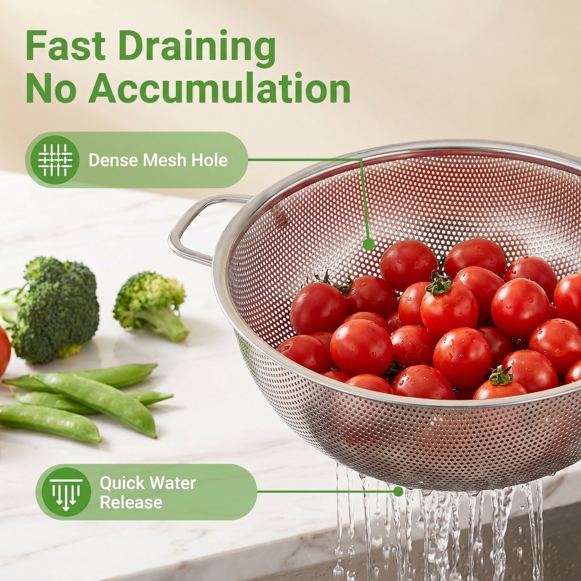 Stainless Steel Mesh Kitchen Strainer, Food Sieve with Riveted Handles and Ring Base for Pasta, Rice, Vegetables, Fruit and Draining โ image 3