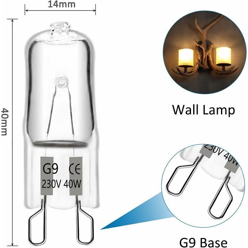 10 Pcs Bulb Halogen G9 40W 230V, 480LM 2900K Warm Dimmable White, Wall Lights Landscape Lamps, G9 Capsule Bulbs Cabinet Lighting for Chandeliers — image 2