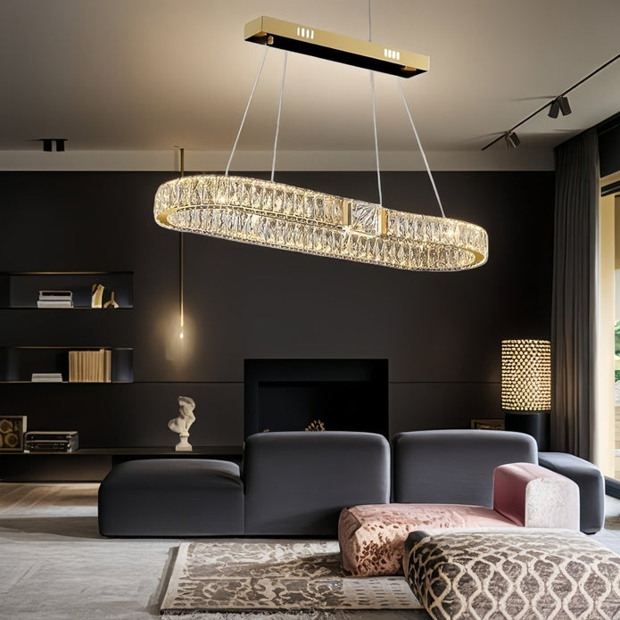 BAMDECOR C3319 Modern Linear Crystal Chandeliers Lighting Fixtures Contemporary Round Chandelier Lighting Fixtures Crystal Pendant Ceiling Lights(Gold-Oval — image 4