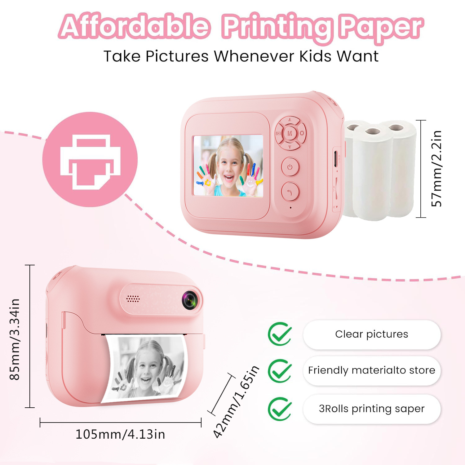 Kids Multi-Functional Camera Toy - Instant B&W Printing & Creative Stickers(white) — image 5