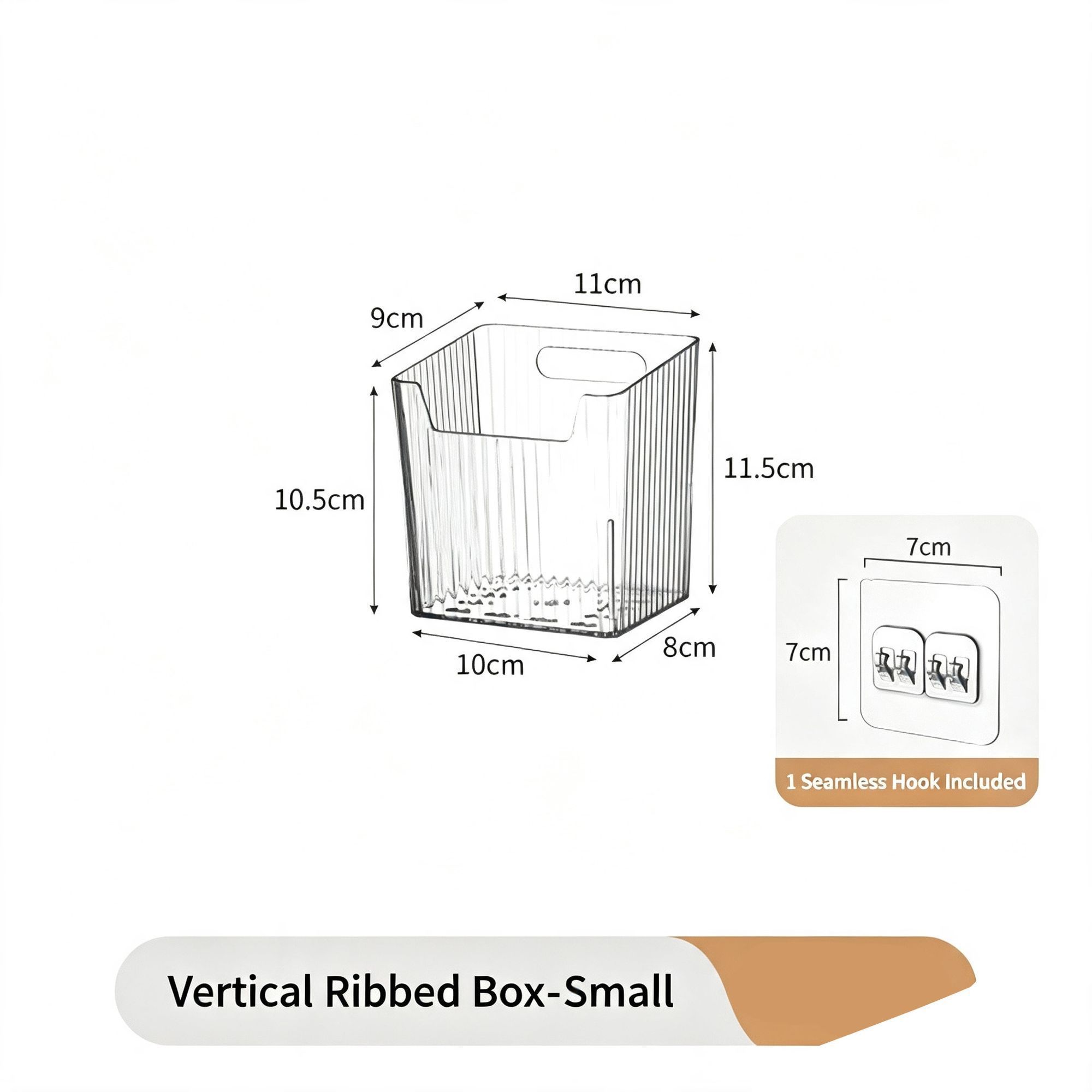 Vertical Texture Clear Storage Box, Small Size With Hook, Hanging Cosmetic Organiser