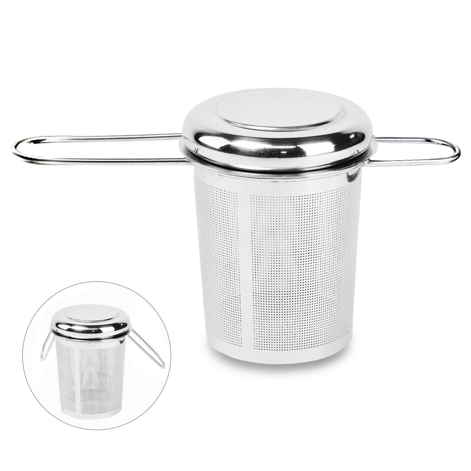 Tea Infuser,Stainless Steel Tea Steeper Fine Mesh Filters, Large Capacity Tea Strainer With Folding Handle And Lid,Hanging