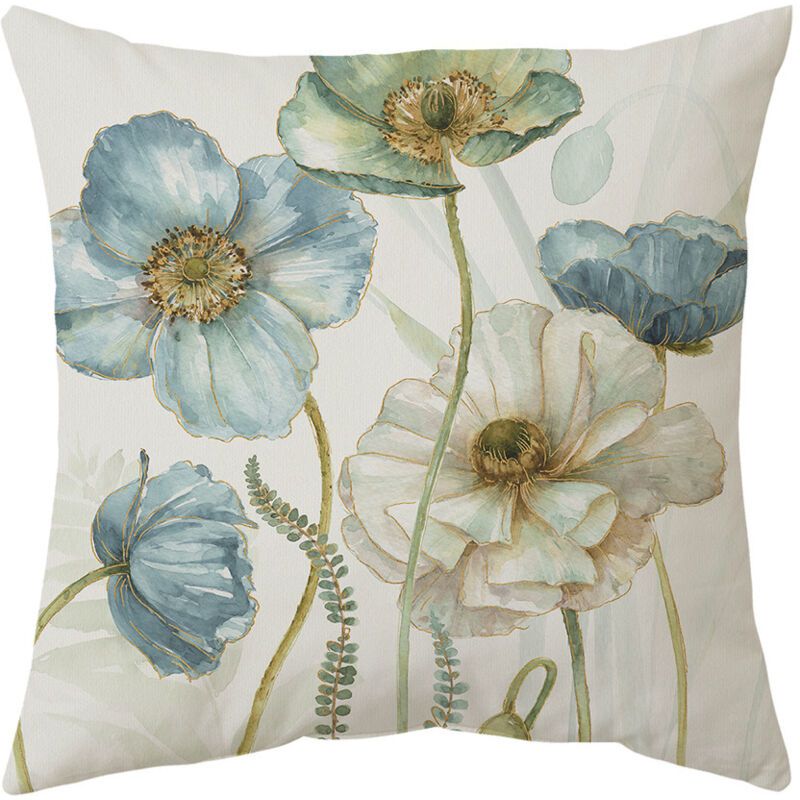 4 Pack Outdoor Cushion Cover, Waterproof Yellow and Blue Flowers Pattern Sofa Pillowcase for Patio Garden Living Room Bedroom Decoration, 45 × 45cm — image 2