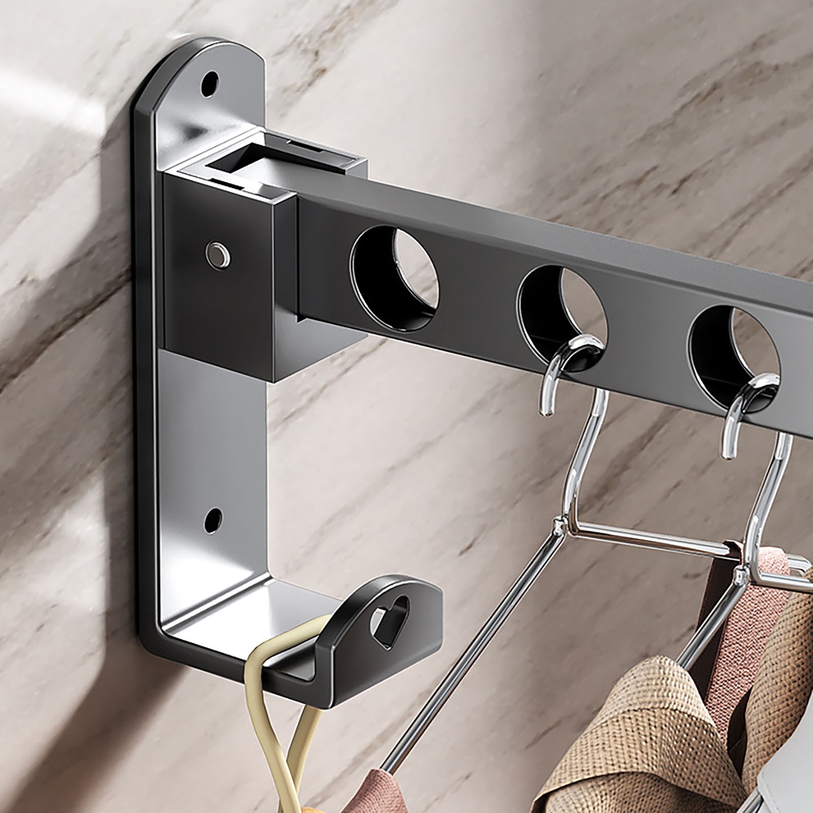 Retractable Folding Wall Hanger, Folding Clothes Hanger Rack, Clothes Storage Organizer, Laundry Hanger, Sturdy Hanging Dryer Rack Clothes Hooks of Metal โ image 5