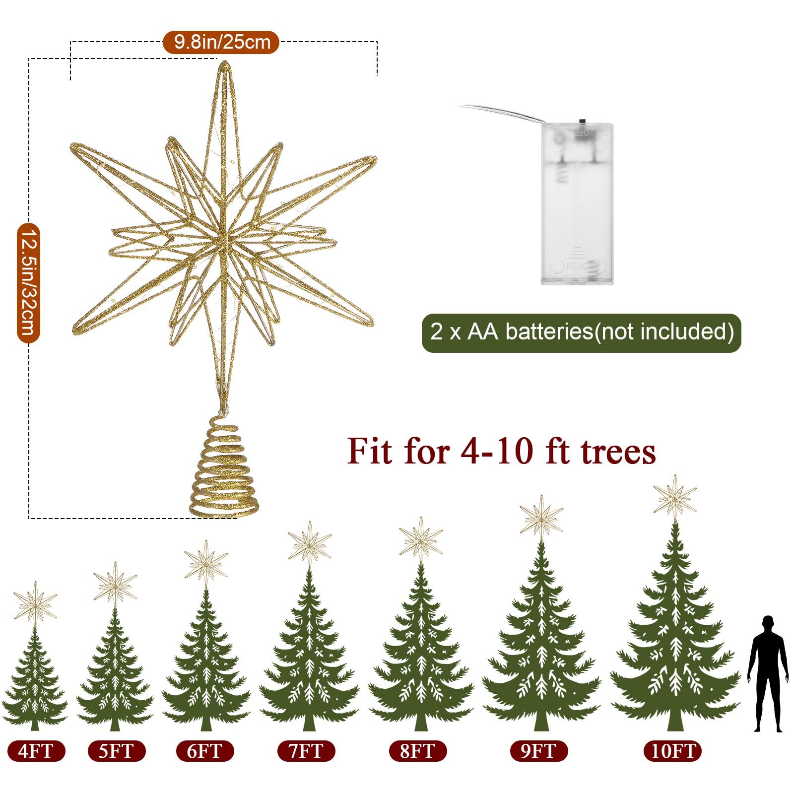 Large Christmas Star Tree Topper,12.5 Inch Star Tree Topper Glitter Sparkle Xmas Treetop Ornament for Home Holiday Party Decorations(Gold) โ image 5