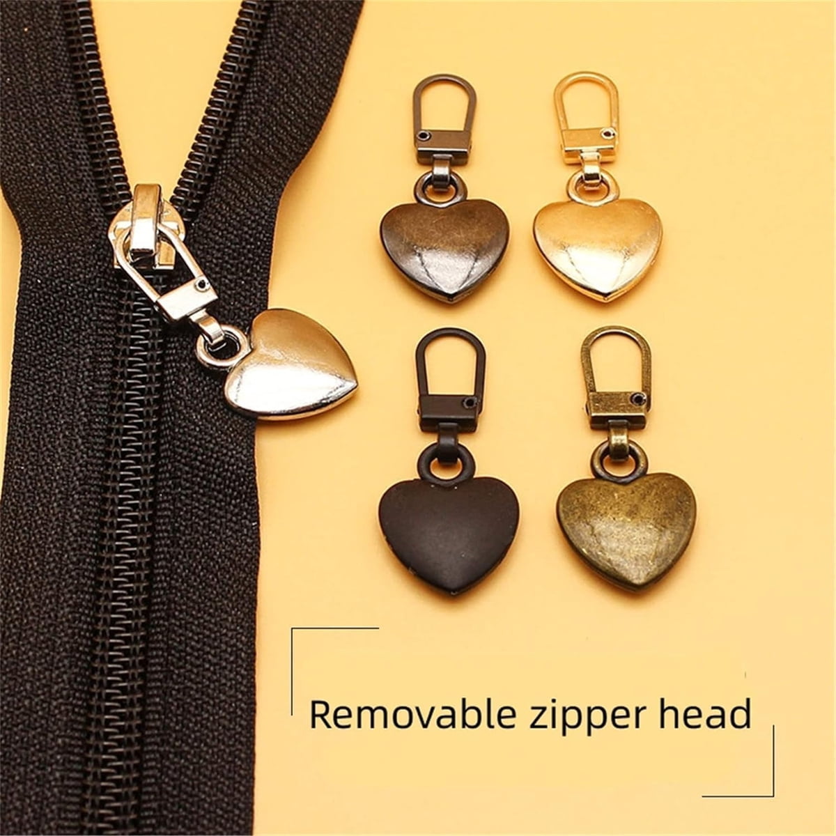 Multicolor Zipper Pull Replacement, Heart Shaped Metal Zipper Pull Tabs Decorative,Charm Detachable Metal Zipper Pulls Repair Kits for Purse — image 5