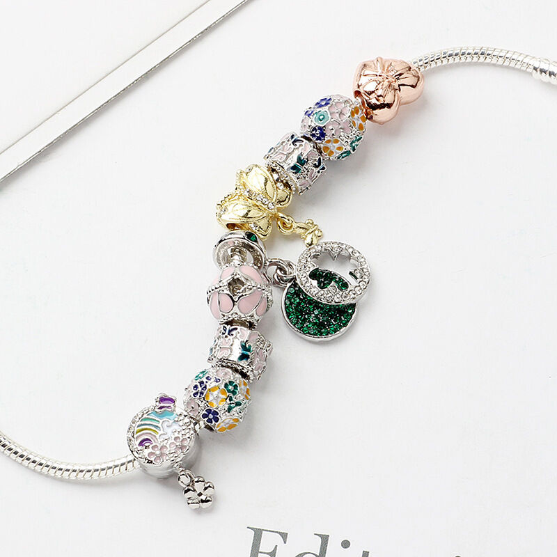 Rhinestone Inlaid Pastoral Style Butterfly Wreath Clover Pendant Bracelet(20cm) โ image 2