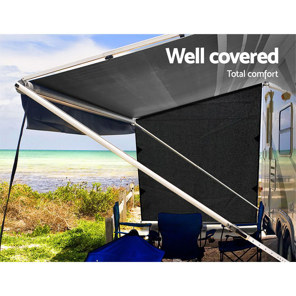 Caravan Privacy Screen Roll Out Awning 1.95x2.2M Sun Shade End Wall Side Black — image 4