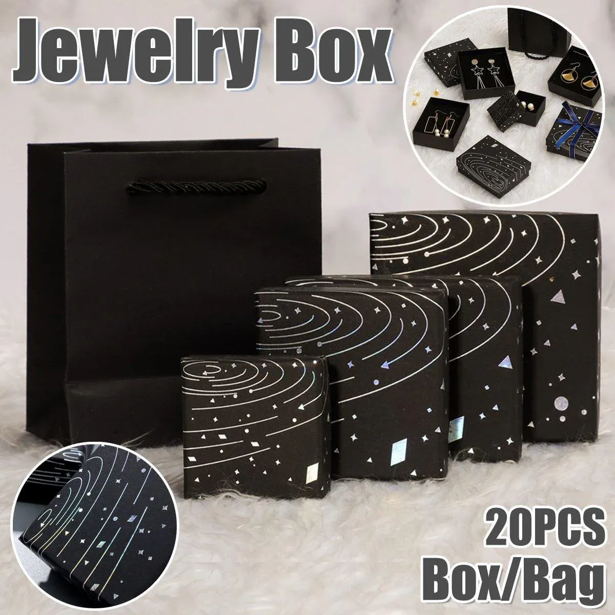 20x Holographic Silver Foil Jewelry Box for Earrings Bracelets Rings Packing Box - 7*9*3cm(Box) — image 2