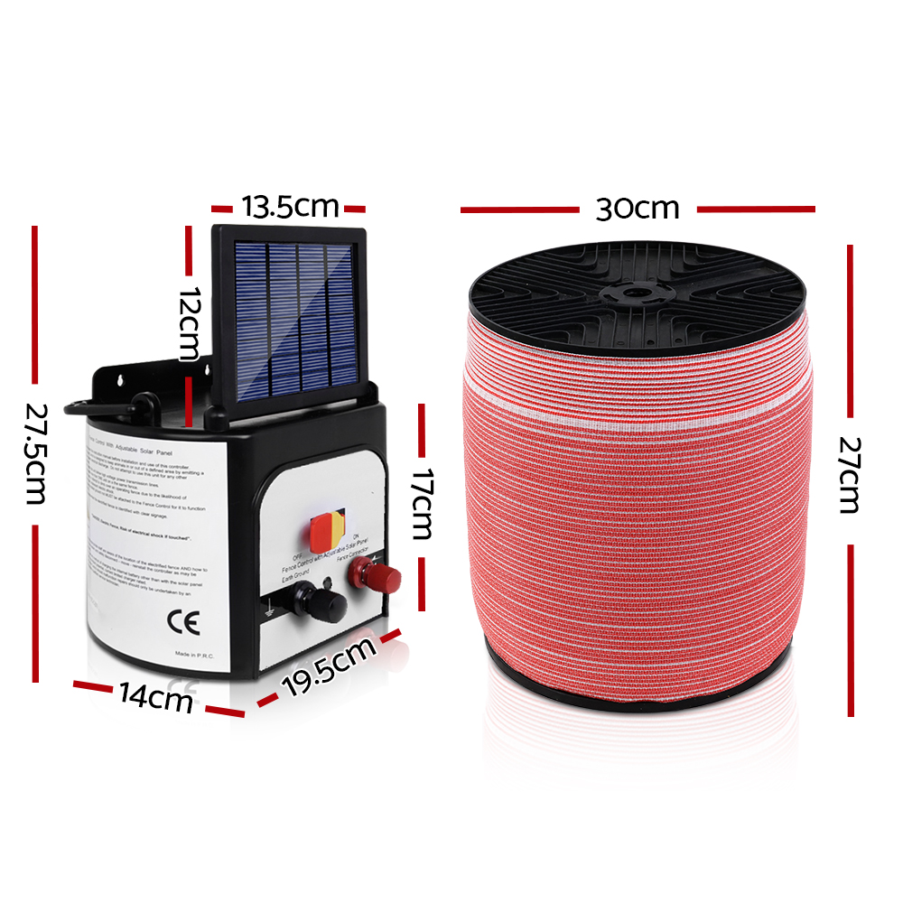 Giantz Fence Energiser 8KM Solar Powered Electric 1200M Poly Tape β image 2