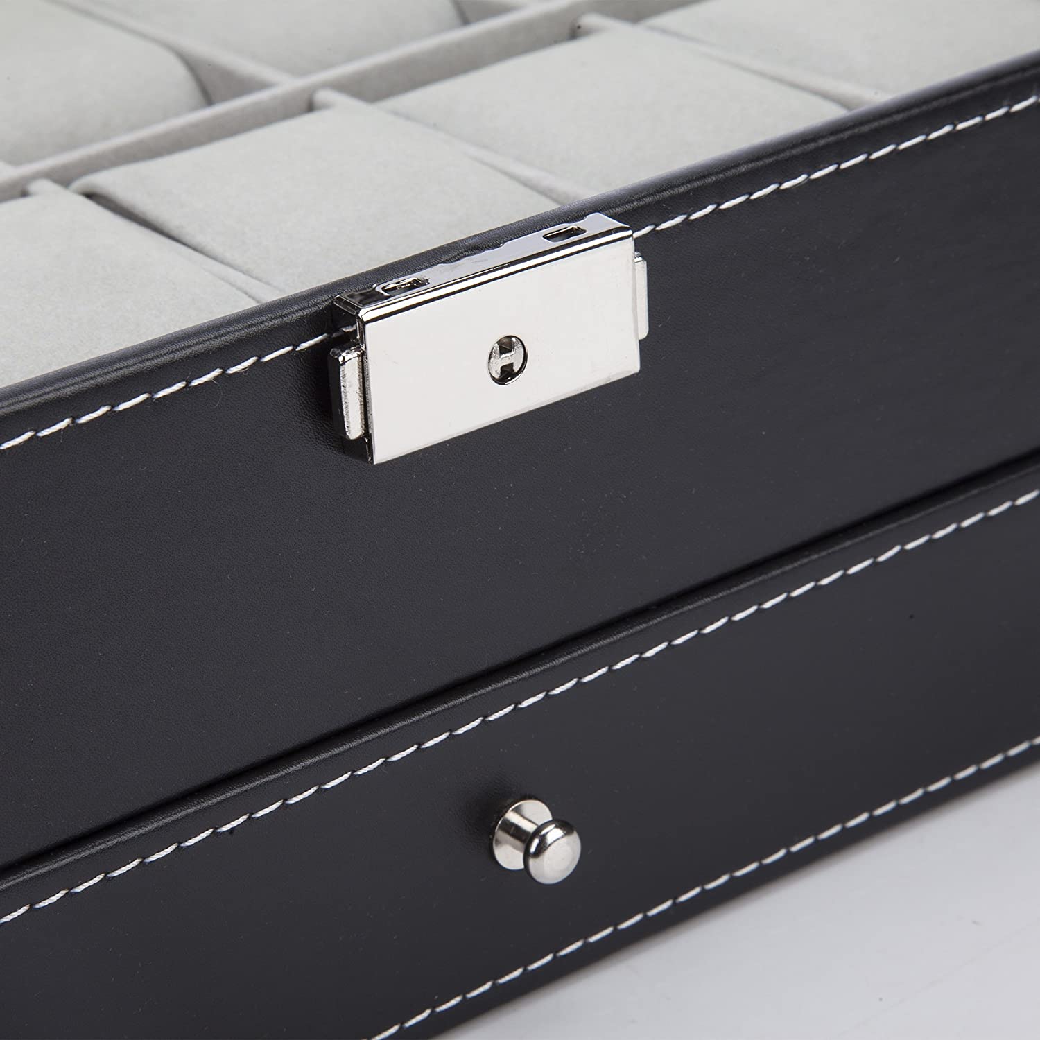 Black Leather Watch Box Jewelry Display Case with Drawers (12 Slots with 2 Layers) โ image 4