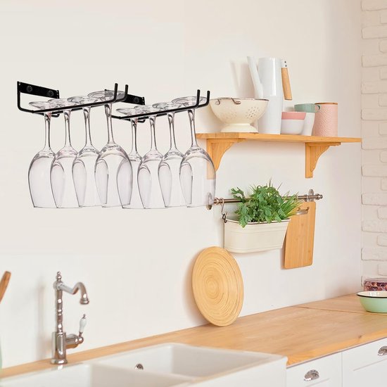 Hanging Wine Glass Rack - Set of Six - Inverted Wine Glass Holder - Organizer and Storage Rack for Mugs and Glassware - For Kitchen and Home Use โ image 5