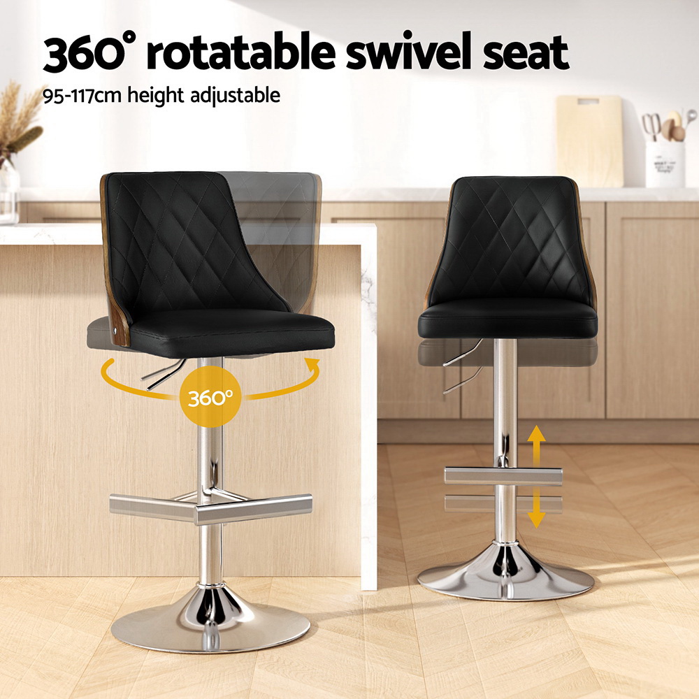 Artiss 2X Bar Stool Wood Swivel Adjustable Kitchen Counter Stool Leather Black โ image 4