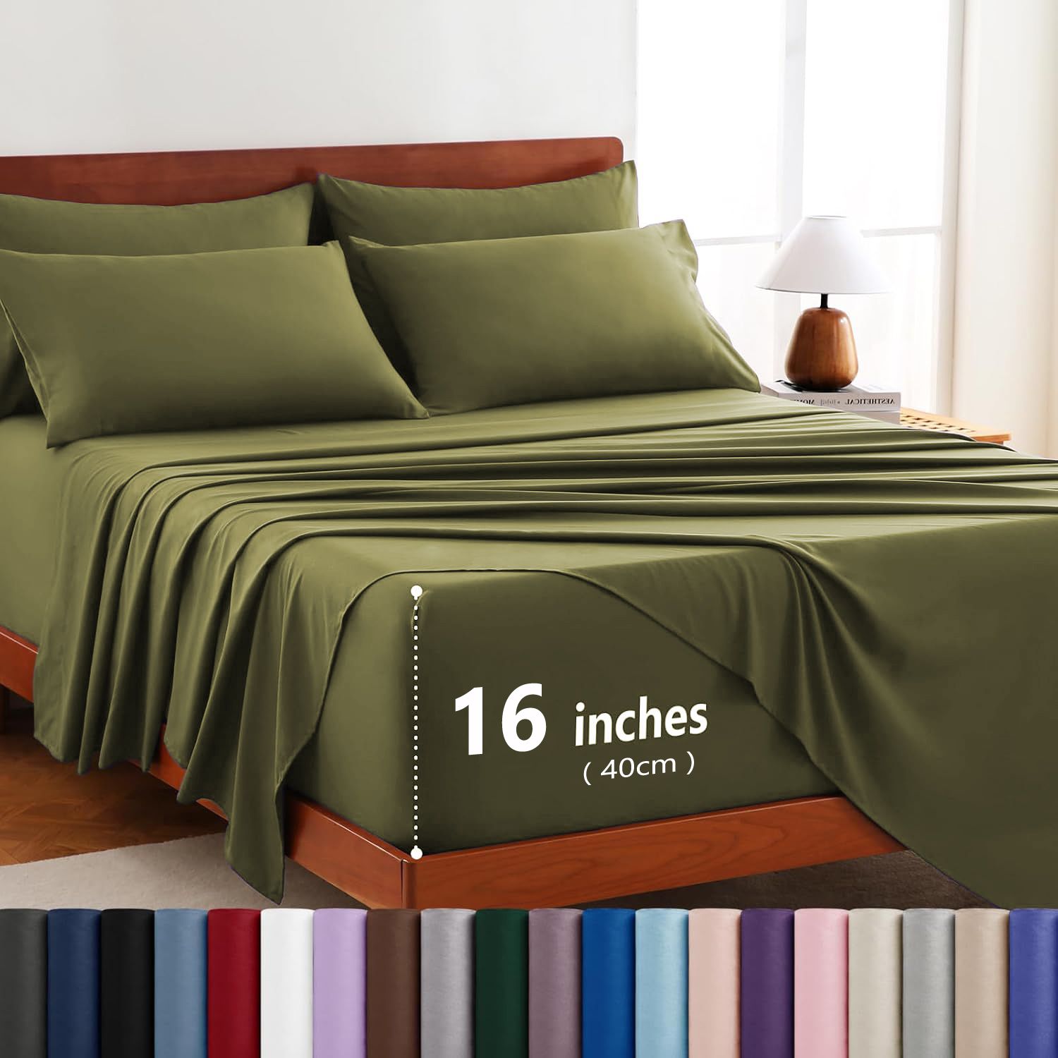 Hotel Soft Bed Sheet Set- Bedding Sheets & Pillowcases -Breathable Bedding - Wrinkle, Fade, Stain Resistant-Deep Pocket Flat Fitted Bed Sheet Set(Olive