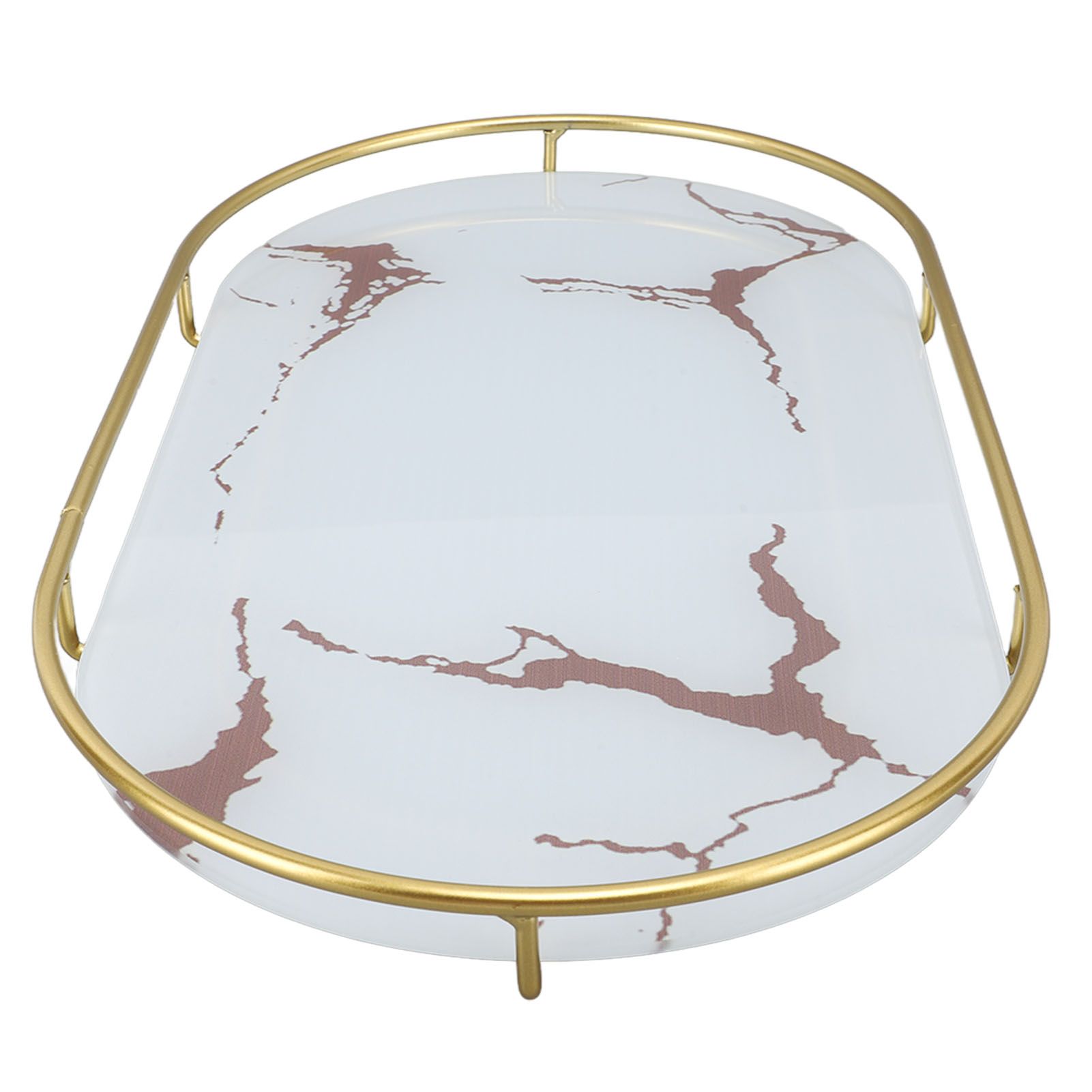 Bathroom Storage Tray Light Luxury Decorative Golden Texture Oval Bathroom Organiser Tray for Soap Towel Paper Napkins Jewellery Makeup White Base — image 4