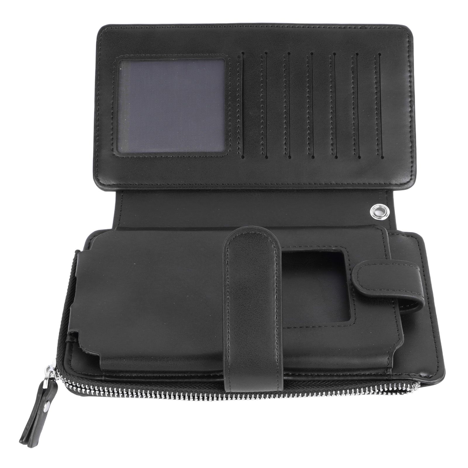 Long Wallet for Men PU Leather Frosted Retro Multifunctional Phone Card Holder Purse Business Handbag with Zipper and Strap Black โ image 3