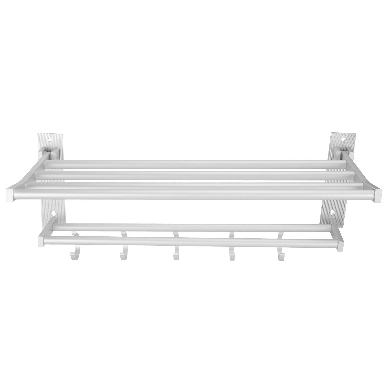 40cm Shower Shelf Foldable Aluminum Bathroom Towel Coat Rack with 5 Hooks Silver — image 3