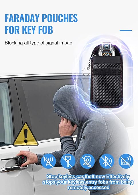 Faraday Pouch for car Keys,2 Pack Faraday Bag Car Key Signal Blocking Pouch , Keyless Entry Car Keys Case | RFID Blocker Bag for Car Security ,Anti-Theft — image 3