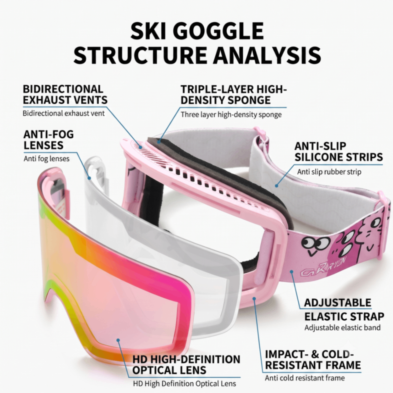 Kids Snow Goggles with Large Cylindrical Lens, Anti-Fog & UV Protection, Compatible with Prescription Glasses, for Outdoor Skiing and Mountaineering Adventures โ image 6