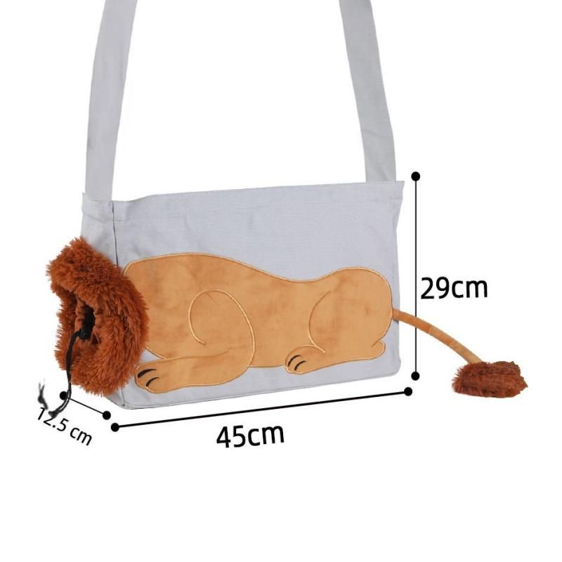Lion Style Canvas Pet Carrier Grey Bag(big size 45*12.5*29cm) - Adjustable Head Opening, Breathable Mesh, 8cm Wide Shoulder Strap, PE Support Base, Portable