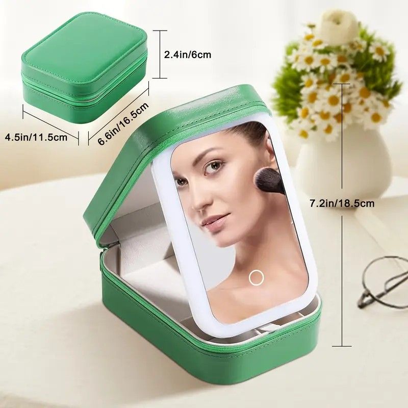 Portable 3-Light LED Makeup Mirror with Organizer β Travel Vanity Case, Rechargeable Touch Control Makeup Box for Home & Travel(WHITE) β image 4