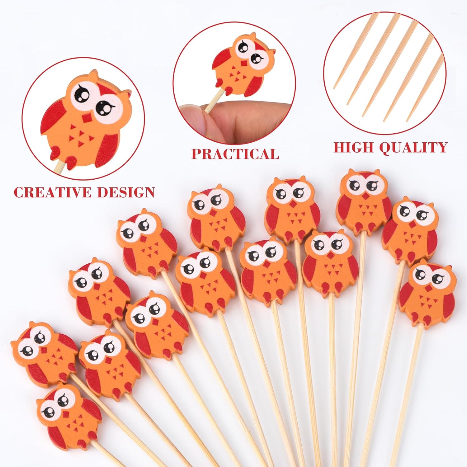 100 Pack Owl Toothpicks for Appetizers, 4.7 Inch Natural Bamboo Cocktail Picks for Cake Dessert Food Picks Wedding Birthday Party Decoration โ image 3