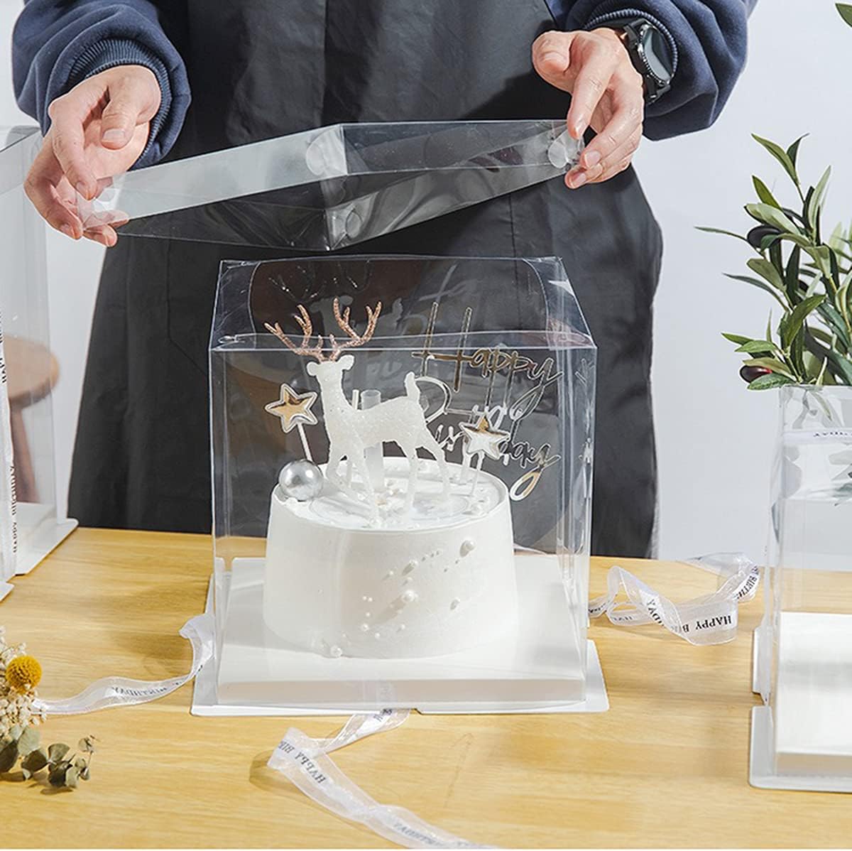 10 inch Clear cake Box, Large Transparent cake Box,tall cake boxes with Ribbon,10x10x9inch - Suitable for packing 8" or 10" cakes,Clear Gift Display Box for — image 4