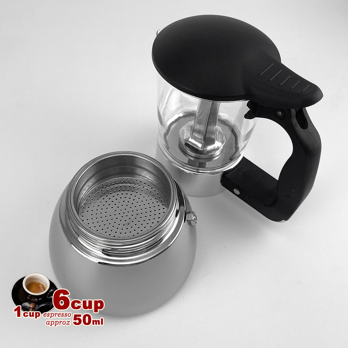 Borosilicate Glass Stainless Steel Moka Pot Coffee Maker Italian Espresso 6Cups โ image 5