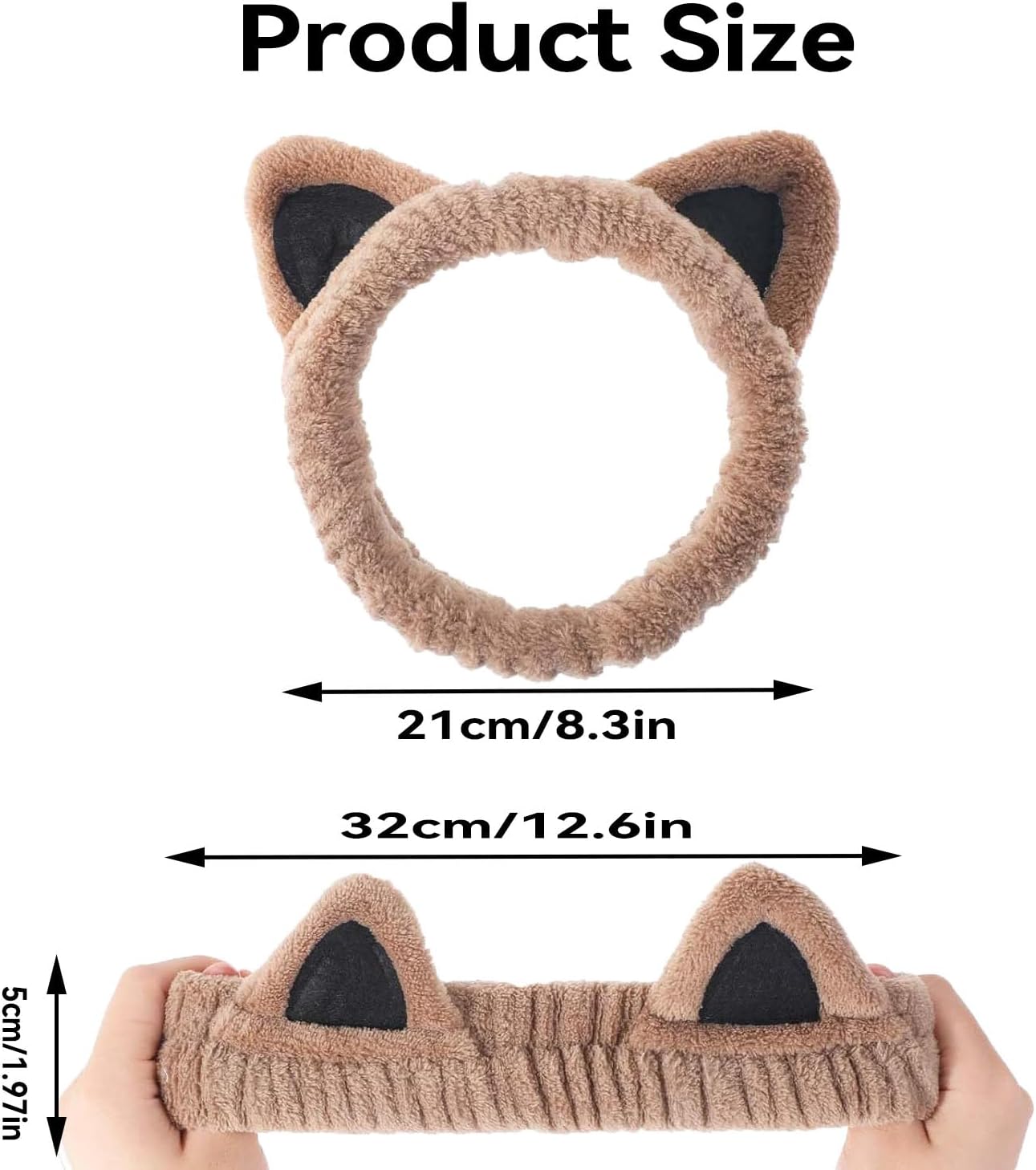 2Pcs Cat Ears Spa Headbands for Washing Face Makeup Skincare, Soft Coral Fleece Facial Wash Hair Accessories, Cute Animal Elastic Headband, Fuzzy Cartoon Hair โ image 2