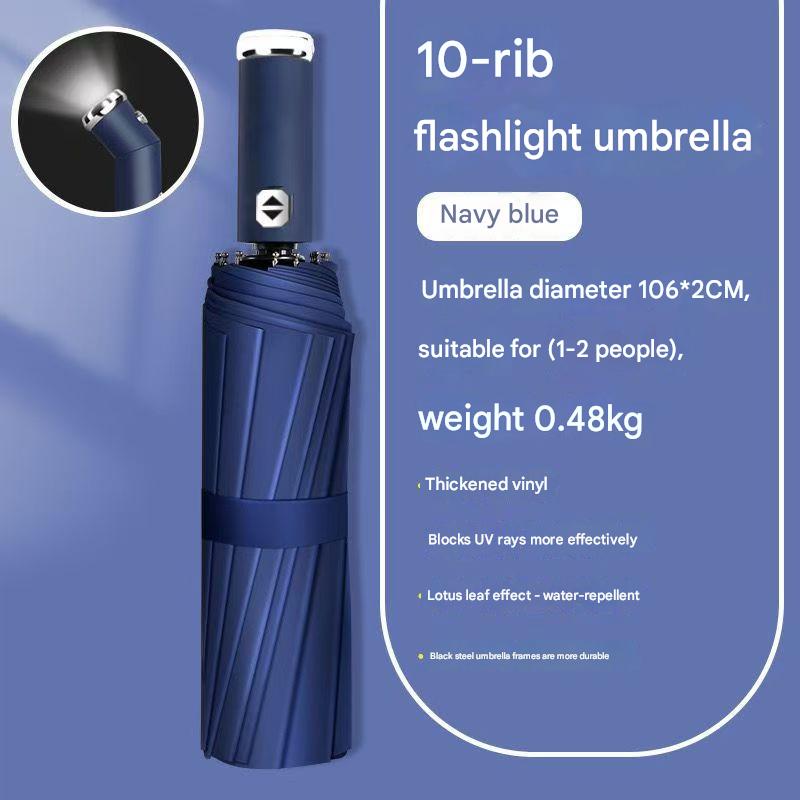 Blue Reinforced Black Coating Umbrella, featuring a 10-rib black steel frame for durability, approximately 106cm in diameter, lightweight and portable