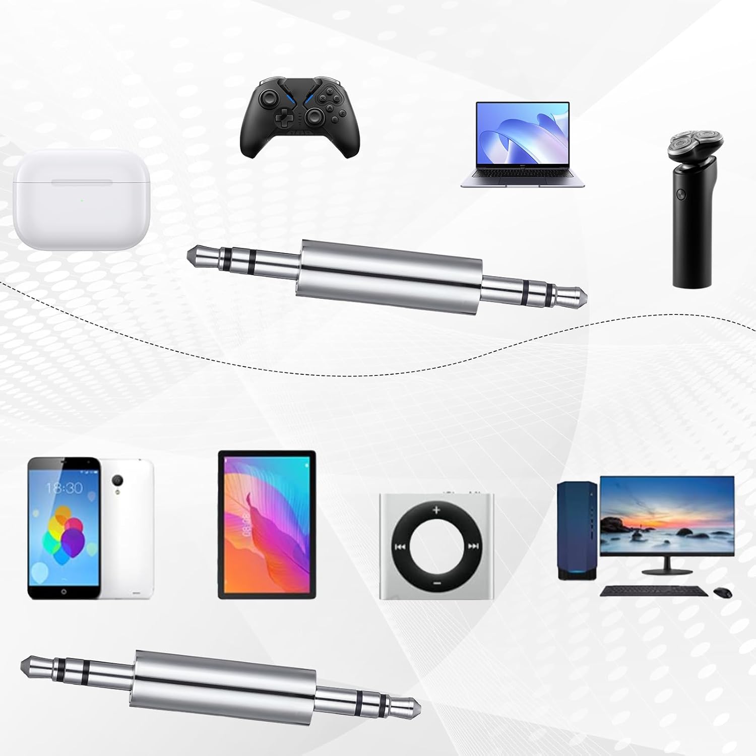3.5 mm Male to Male Audio Cable Connector, 4 Pack 1/8" Audio Jack Stereo Jack Adapter Metal Silver Headphone Jacks Coupler Connector for Smartphones, Mic โ image 3