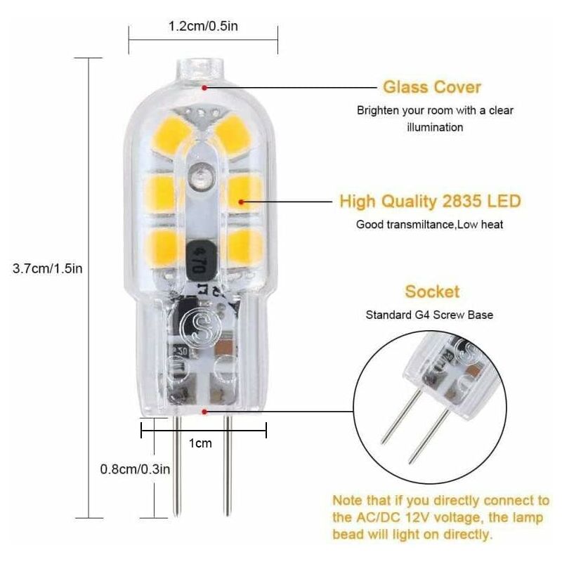 G4 LED Bulb, 5-Pack Warm White 30W Halogen Bulbs Equivalent, 3W G4 LED Bulb Energy Saving For Range Hood Bulbs, Ac/Dc — image 2