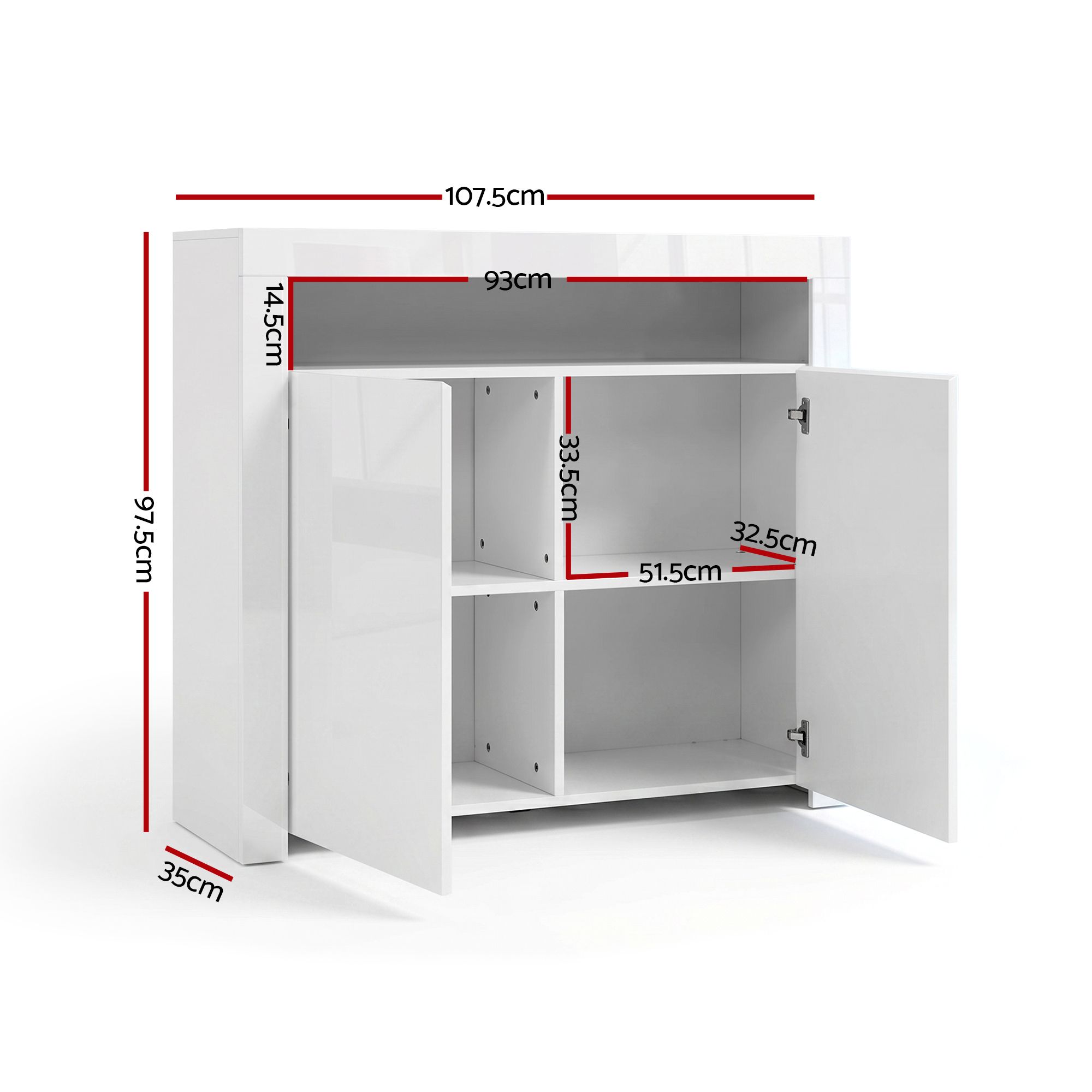 Artiss 2x Buffet Sideboard Cabinet LED Cupboard High-Gloss Storage Pantry ARNO — image 3