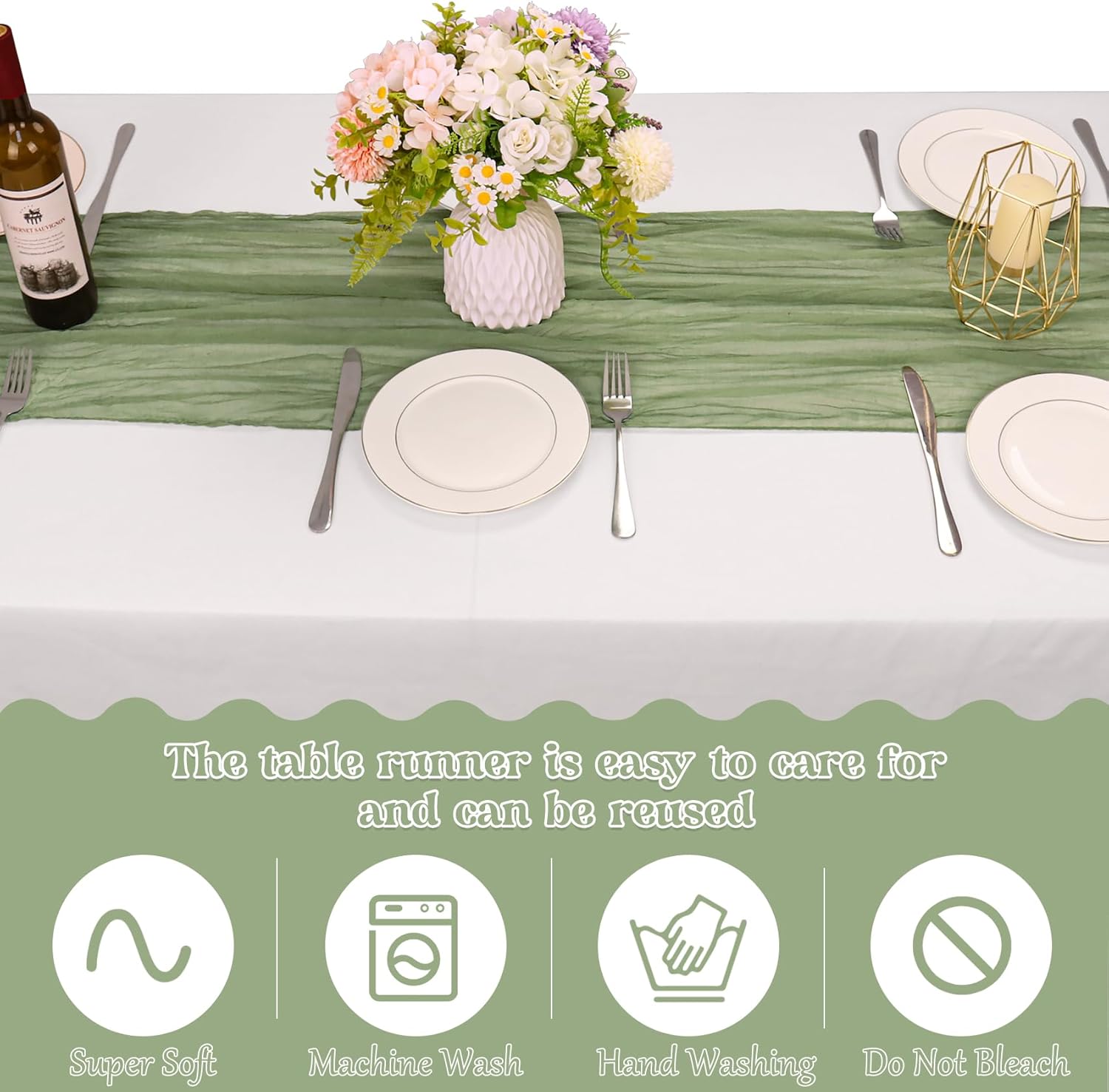 10 Pack Sage Green Cheesecloth Table Runner 10FT Boho Gauze Fabric Table Runner Vintage Rustic Sheer Runners for Wedding Party Bridal Baby Shower Long Table — image 4