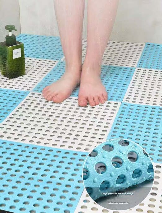 Grey And Green DIY Interlocking Non-Slip Floor Tiles - 18-Pack PVC Drainage Mat for Shower & Bathroom Safety โ image 3
