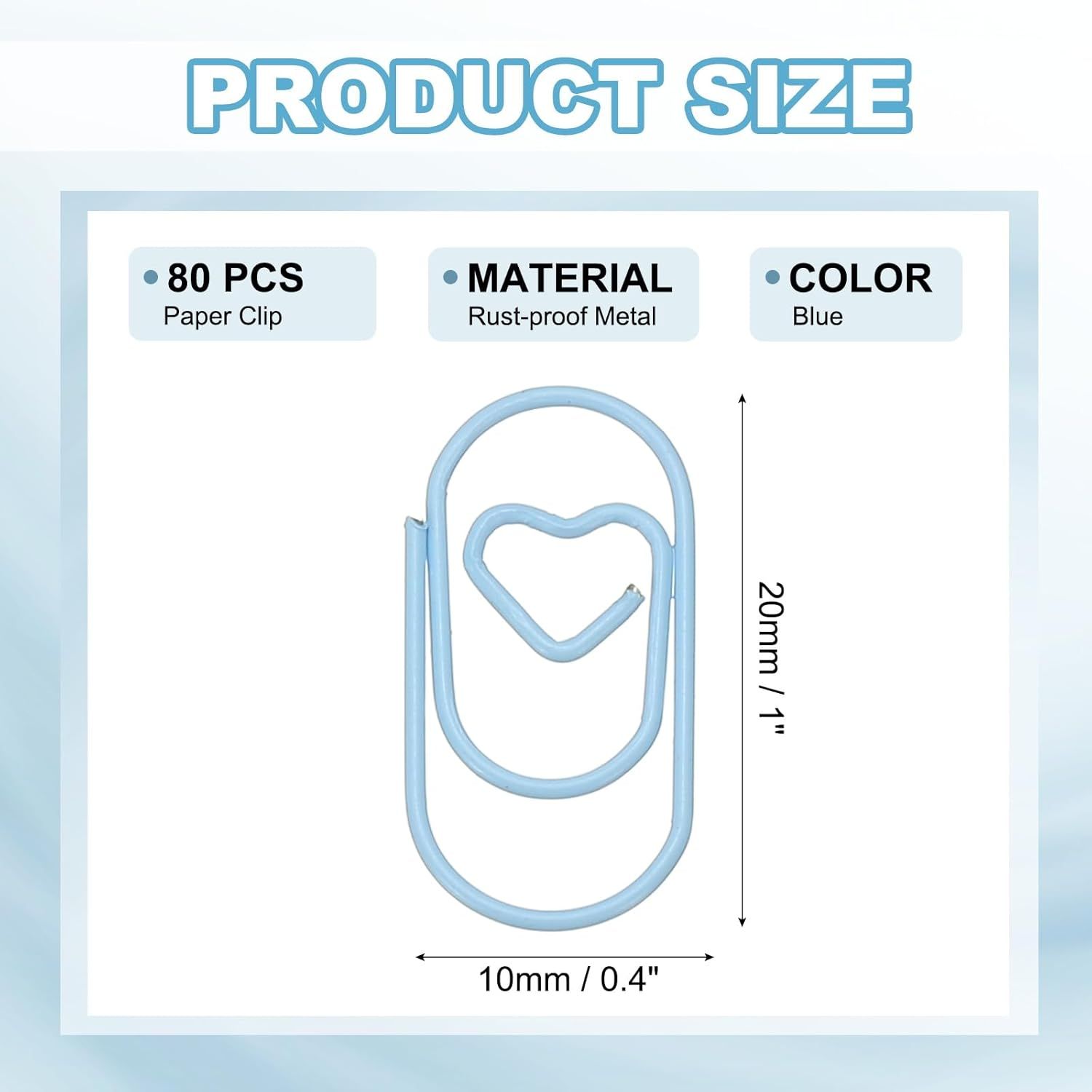 1x0.4 Inch Mini Paper Clip, 80 Pcs Metal Heart Paper Clip Wide Rust-Proof Strong Durable Small Cute Bulk for Office Supplies Document Organization Binder — image 2