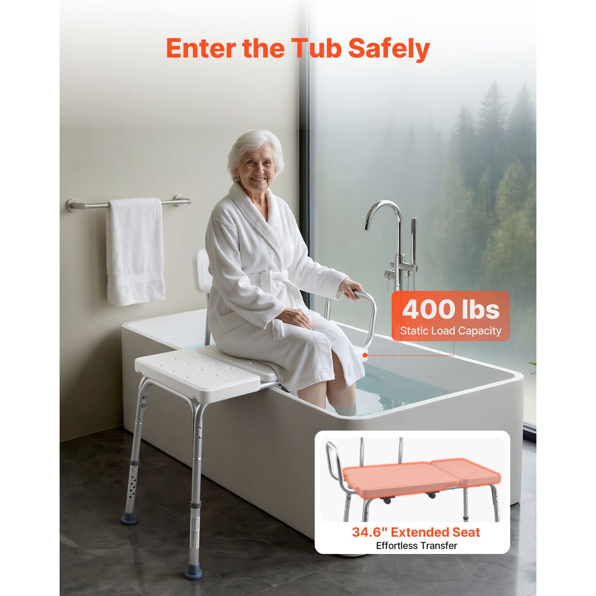 Tub Transfer Bench for Bathtub, 180 kg Capacity Heavy Duty Shower Chair with Arm, Backrest and Curtain Slot, Height Adjustable Shower Bench Bath Seat for โ image 2