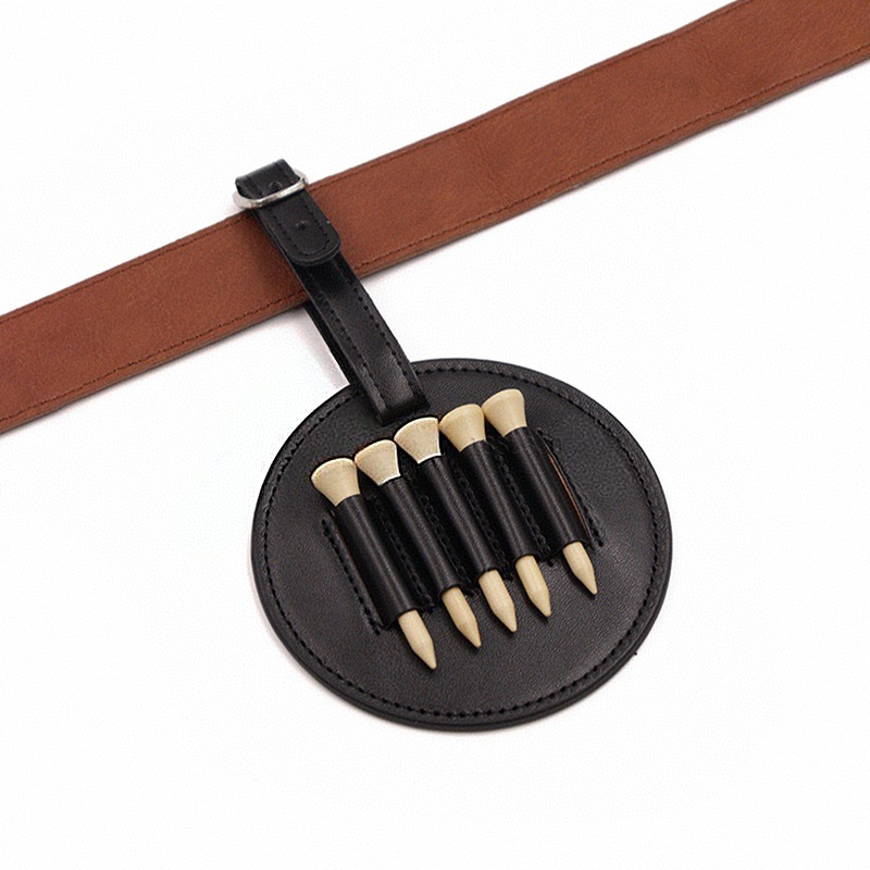 Leather Golf Tee Holder with 5 Wooden Tees 3-1/4 Inch Hook for Golf Bag Strap Hanging — image 3