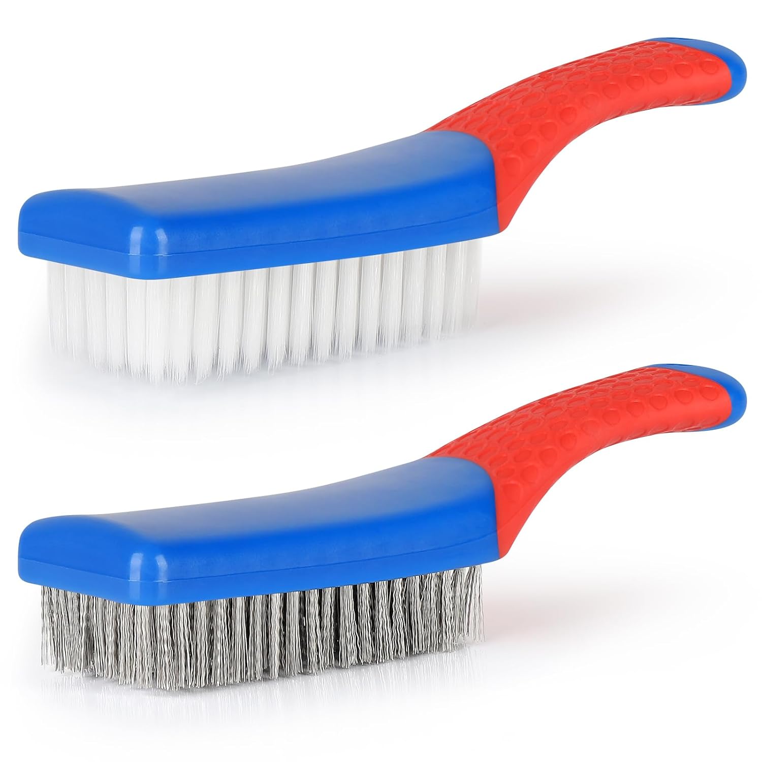 Wire Brush 2 Pack, Multi-Purpose Stainless Steel Scratch Bristle & Nylon Abrasive Brush Set for Cleaning Heavy Duty Metal Rust, Scrubbing Dirt & Paint Removal — image 2