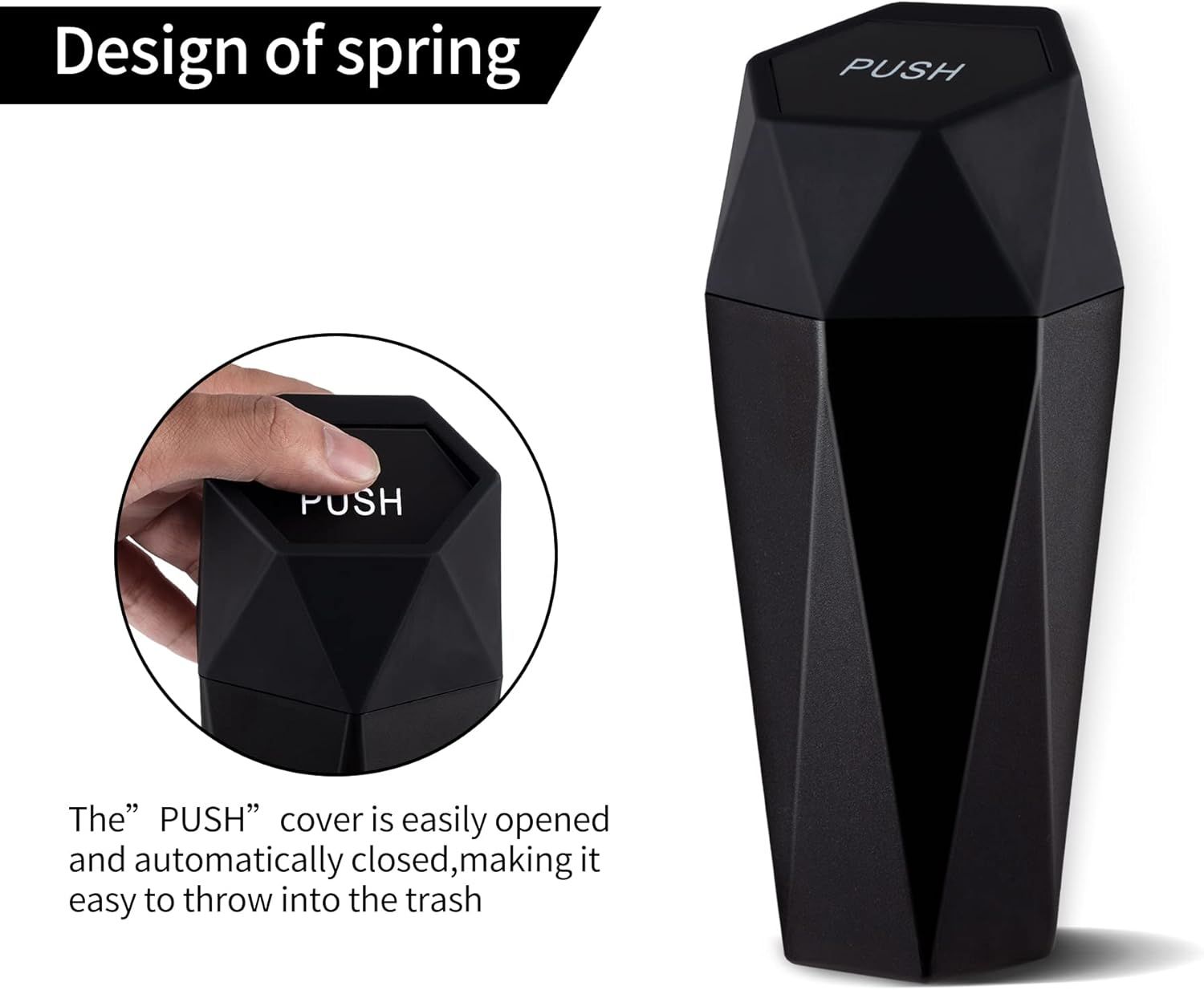 550ML Silver Car Trash Can with Automatic Rebound Lid & Diamond Design - Portable Waste Bin and Odour Proof Storage, Easy to Clean for Office Home Car Center — image 5
