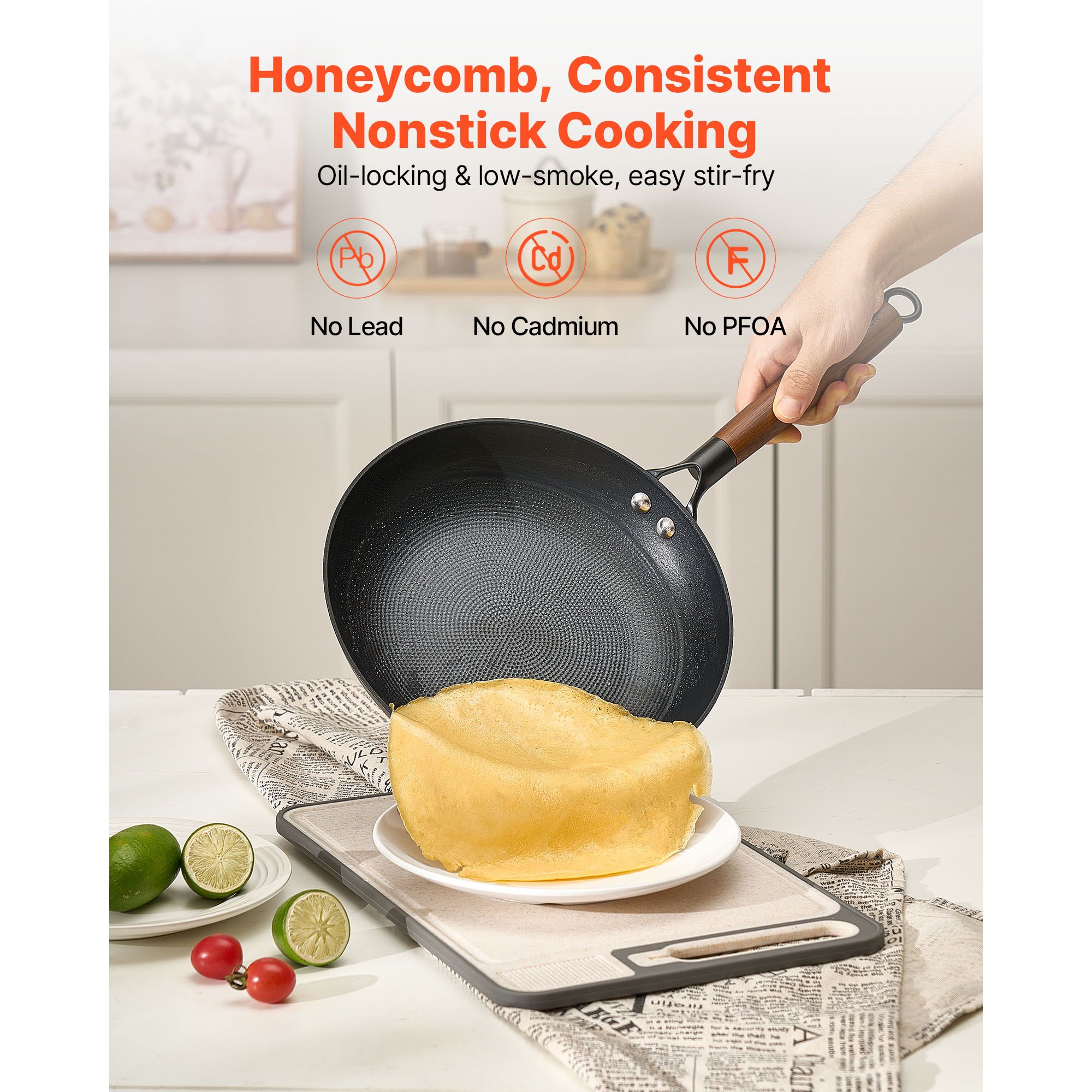 Cast Iron Skillet, 3-Piece Frying Pan Set (205, 265, 310 mm), Nonstick Skillets with Detachable Wood Handle, Pre-Seasoned Chef's Pan, Kitchen โ image 4