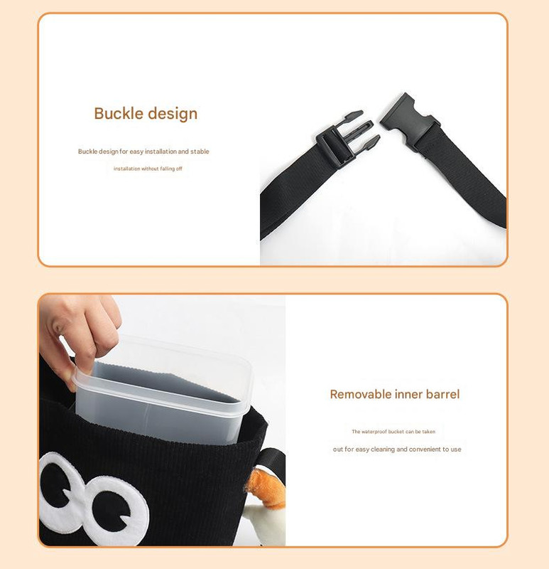 Black Cute Cartoon Car Trash Bin with Adjustable Strap - Water-Repellent Corduroy (19 × 24cm) — image 3